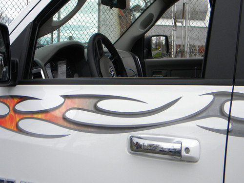 Tribal torched steel fast flames shown on Dodge Ram but fits most cars and trucks to give a custom airbrushed look