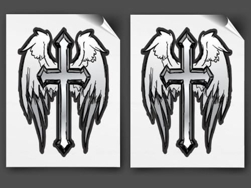Winged Cross - Motorcycle Fork Decals  - 2pc set