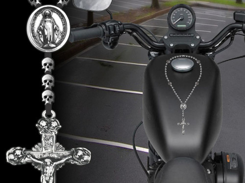 Rosary (Rosario) for motorcycle gas tank (skull beads)