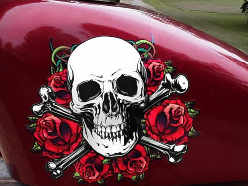 Skull & Roses - Tank, fender & fork decals (6 piece set)  pick from 6 colors