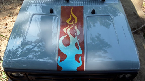 Element RC Enduro - Fender Flames (blue on mocha) body decal set