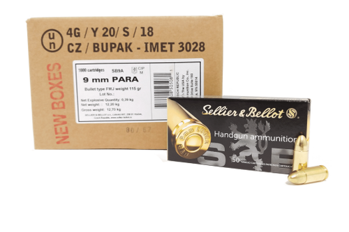 Sellier & Bellot 9mm 115gr. FMJ 1,000rd Case