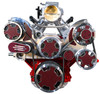 Chevy LS Mid-Mount Serpentine System, Carbon Fiber Inlays, Red, Front, AC