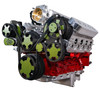 Black Chevy LS Mid-Mount Wraptor Serpentine System, Carbon Fiber, Green, Right, AC
