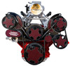 Chevy LS Mid-Mount Serpentine System, Black Diamond w/ Carbon Fiber, Red Fiber, Front, AC