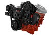Black Diamond Chevy LS Engine Mid Mount Serpentine Kit for Electric Water Pump - AC, Alternator & Power Steering - Mid-Mount