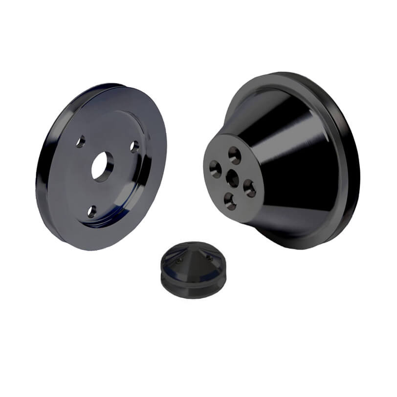 Black Chevy Small Block Pulley Kit VBelt, Short Water Pump