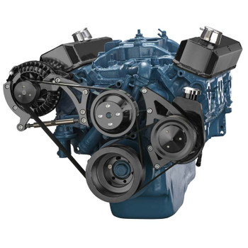 Black Small Block Chrysler Serpentine Conversion, Power Steering Black Small Block Chrysler Serpentine Conversion, Power Steering