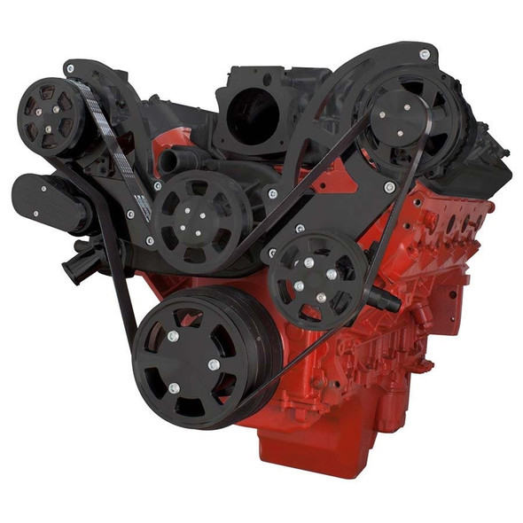 Black Chevy LS Engine Serpentine Kit - AC, Alternator & Power Steering