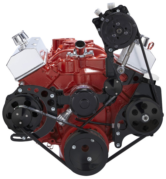 Black Chevy Small Block Serpentine Conversion - AC, Alternator & Power Steering, Electric Water Pump