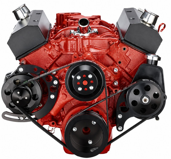 Black Chevy Small Block Serpentine Conversion - Power Steering, FRONT