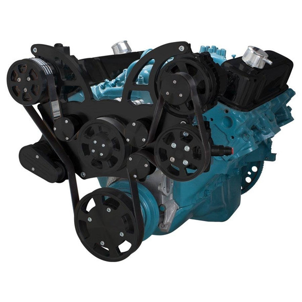 Stealth Black Pontiac Serpentine System for 350-400, 428 & 455 V8 - AC, Power Steering & Alternator