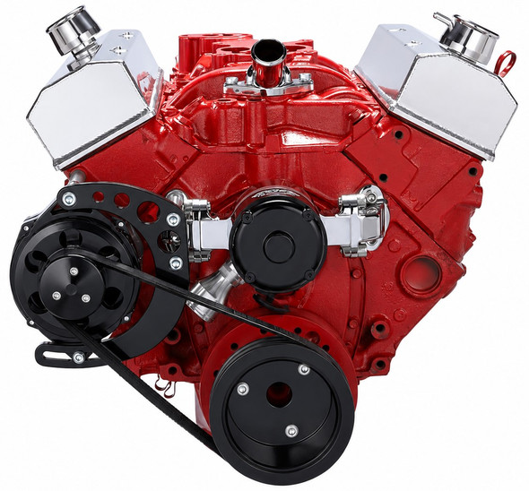 Black Chevy Small Block Serpentine Conversion - Alternator Only, Electric Water Pump