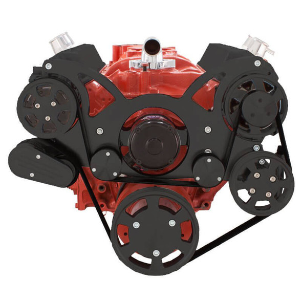 Black Serpentine System for SBC 283-350-400 - AC, Power Steering & Alternator with Electric Water Pump