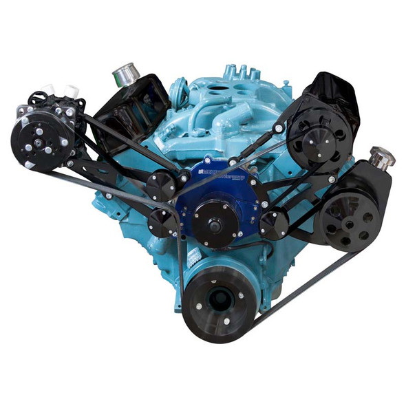 Stealth Black Pontiac Serpentine Conversion - AC, Power Steering & Alternator - Electric Water Pump