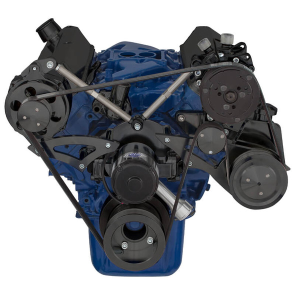 Stealth Black Ford 289-302-351W Serpentine Conversion Kit - AC, Alternator & Power Steering with Electric Water Pump Stealth Black Ford 289-302-351W Serpentine Conversion Kit - AC, Alternator & Power Steering with Electric Water Pump