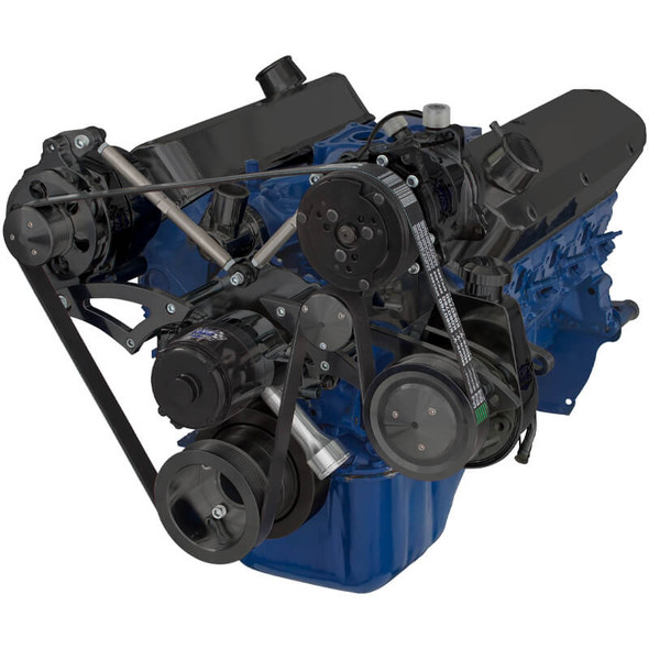 Stealth Black Ford 289-302-351W Serpentine Conversion Kit - AC, Alternator & Power Steering with Electric Water Pump Stealth Black Ford 289-302-351W Serpentine Conversion Kit - AC, Alternator & Power Steering with Electric Water Pump