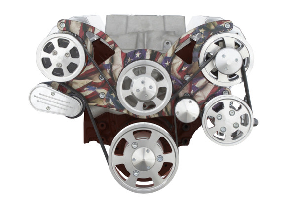 Small Block Chevy All Inclusive Wraptor Serpentine System - Patriotic Finish