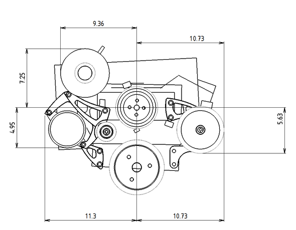 Chevy Small Block Serpentine Conversion, Low Mount AC Dimensions
