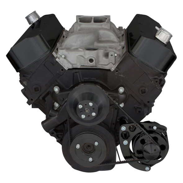 Stealth Black Chevy Big Block V-Belt System - Low Mount Alternator, Front