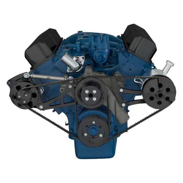 Stealth Black Ford 390 V-Belt System, Front