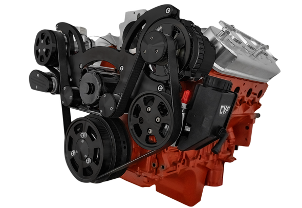 Stealth Black Chevy LS Mid-Mount Wraptor Serpentine System w/ EWP, Front, AC