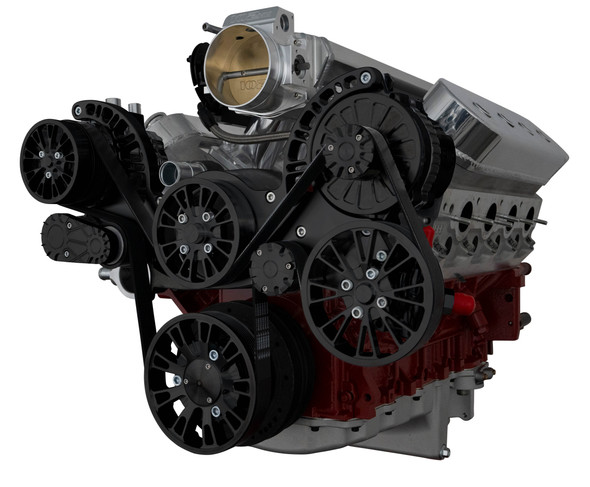 Stealth Black Chevy LS Mid-Mount Reaper Serpentine System, Right, AC