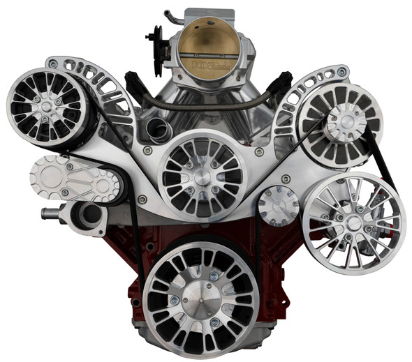 Chevy LS Mid-Mount Reaper Serpentine System, C3 Ceramic Clear Coat, Front, AC