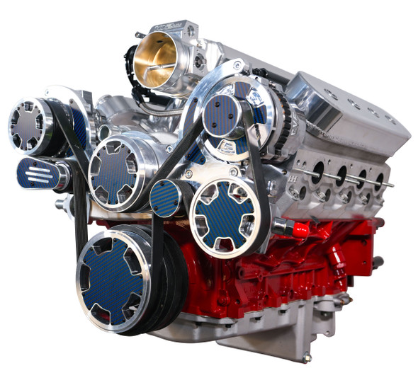 Chevy LS Mid-Mount Wraptor, Polished Finish, Blue Carbon, Right, AC