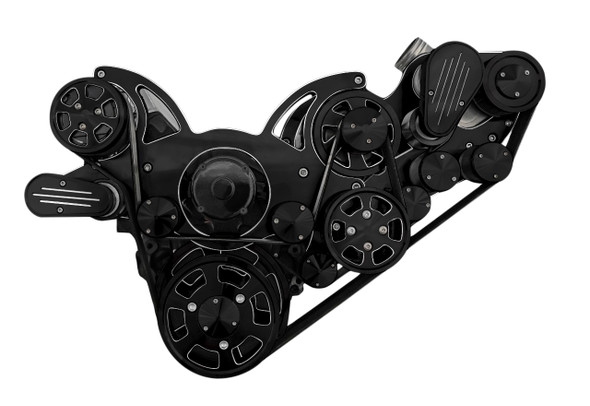 Small Block Chevy Wraptor Serpentine System, Procharger, EWP, Black Diamond, Front, AC