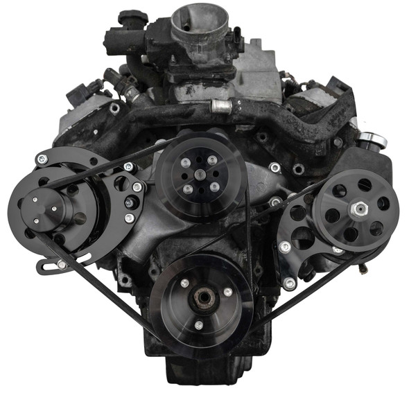 Stealth Black Chevy 8100 L18 Serpentine System - PS & ALT, Front