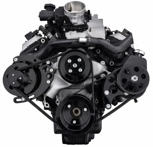 Stealth Black Chevy 8100 L18 Serpentine System - PS & ALT, Front