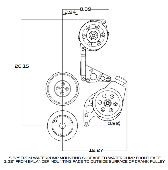 Chevy Small Block V-Belt System, Alternator Only - Short Water Pump Dimensions
