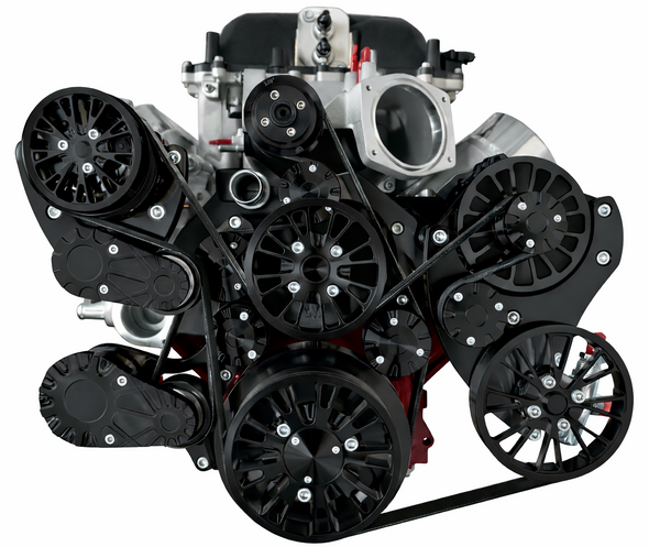 BLACK Chevy LS Magnuson Magnum TVS2650 Supercharged Reaper Serpentine System - FRONT
