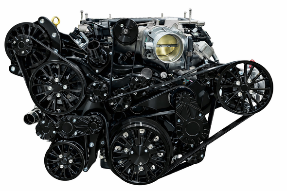 Stealth Black Chevy LT4 Reaper Serpentine System, Dual Belt, Front, AC