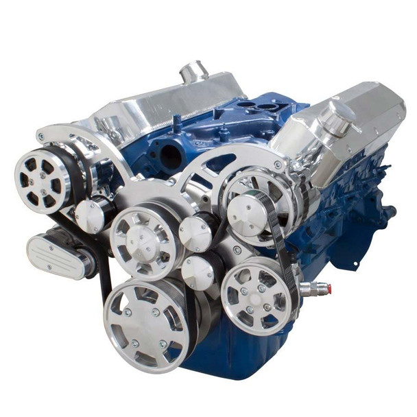 Polished Ford Small Block Serpentine Wraptor Kit AC, Power Steering and Alternator Configuration