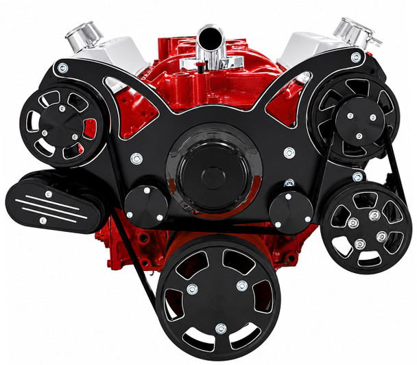 Small Block Chevy All Inclusive Wraptor Serpentine System w/ Electric Water Pump - Black Diamond