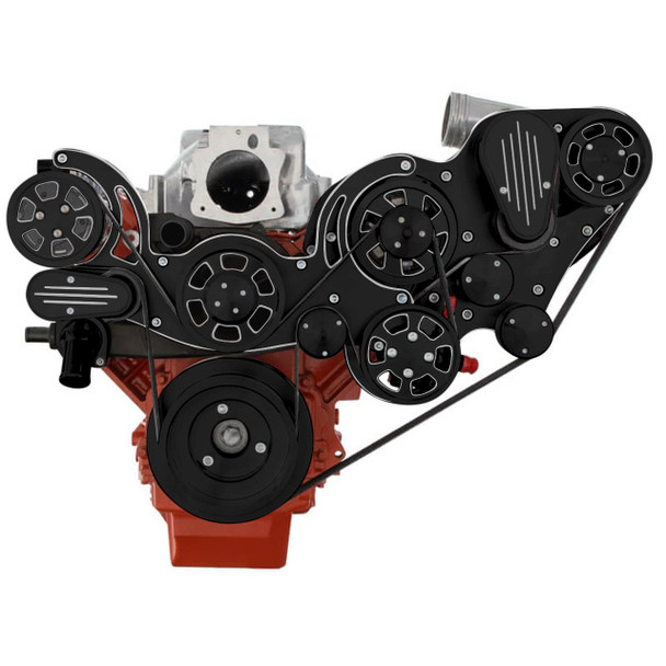 Chevy LS Procharged Wraptor Serpentine System, Black Diamond, Front, AC
