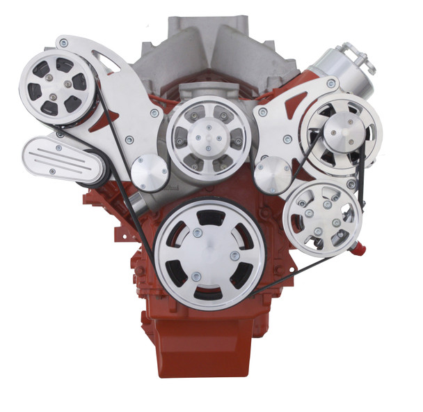 Chevy LS Engine High Mount Serpentine Kit - AC, Alternator & Power Steering with Standard Rotation Water Pump