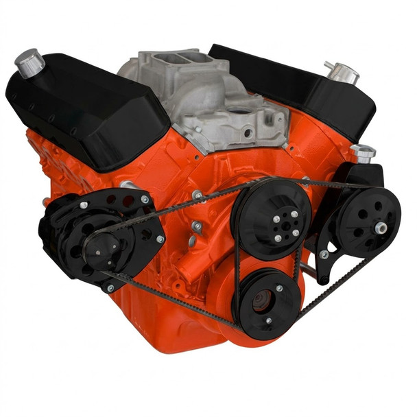 Stealth Black Big Block Chevy V-Belt System - Power Steering, Left