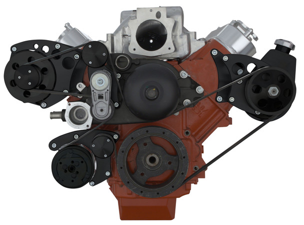 Stealth Black Chevy LS Engine Serpentine Conversion
