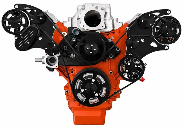 Chevy LS Wide Mount Serpentine System, Black Diamond, Front, PS