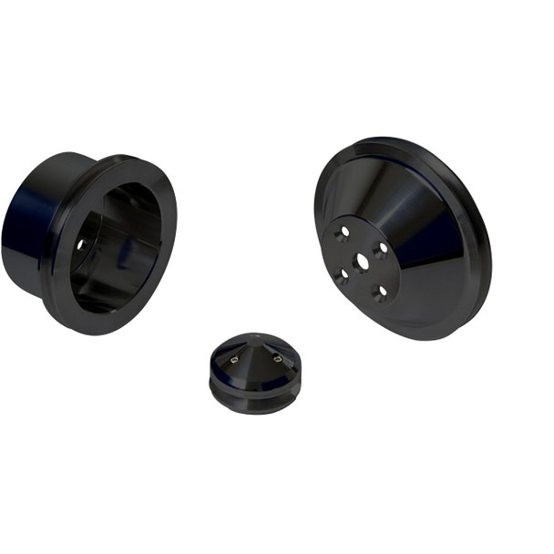 Stealth Black Chevy Small Block Pulley Kit V-Belt, Long Water Pump 1V