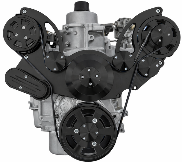 Stealth Black Chevy Straight 6 All Inclusive Wraptor Serpentine System, Front, ACO
