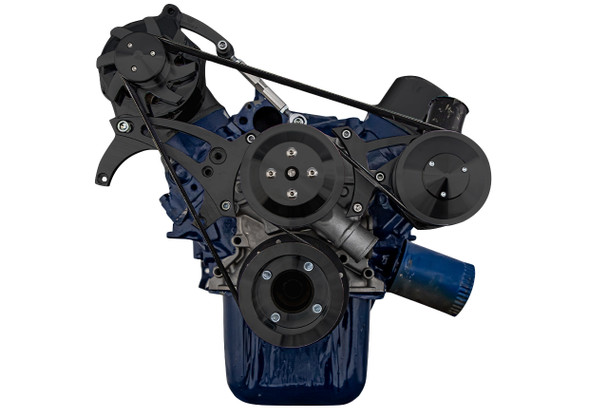 Stealth Black Small Block Ford 5.8L Serpentine Conversion Kit, Non-AC Applications, Front