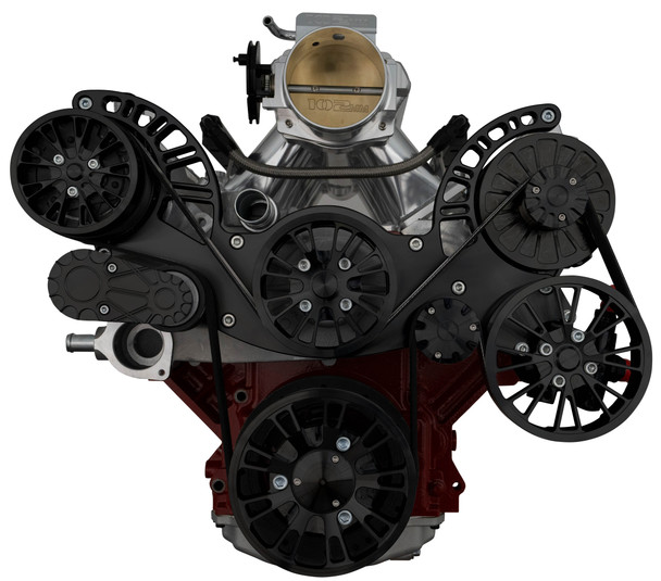 Stealth Black Chevy LS Mid-Mount Reaper Serpentine System, Front, AC