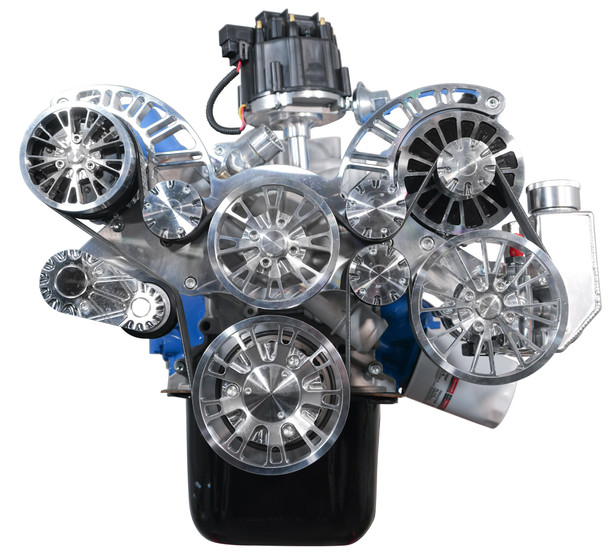 Small Block Ford Reaper Serpentine System, Clear Coat, Front, AC