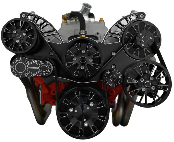 Black Diamond Small Block Chevy Reaper Serpentine System, Front, AC