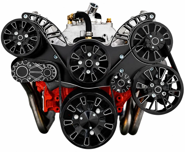 Black Diamond Small Block Chevy Reaper Serpentine System, Front, AC