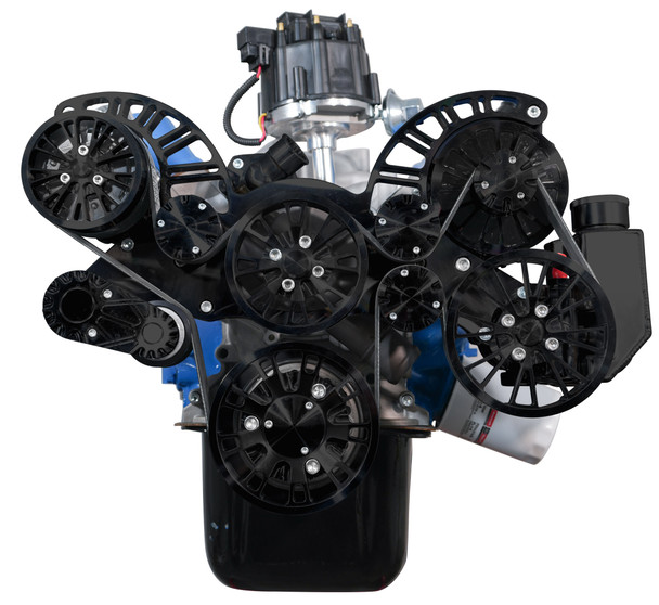 Stealth Black Ford 351 Cleveland Reaper Serpentine System, Front, AC